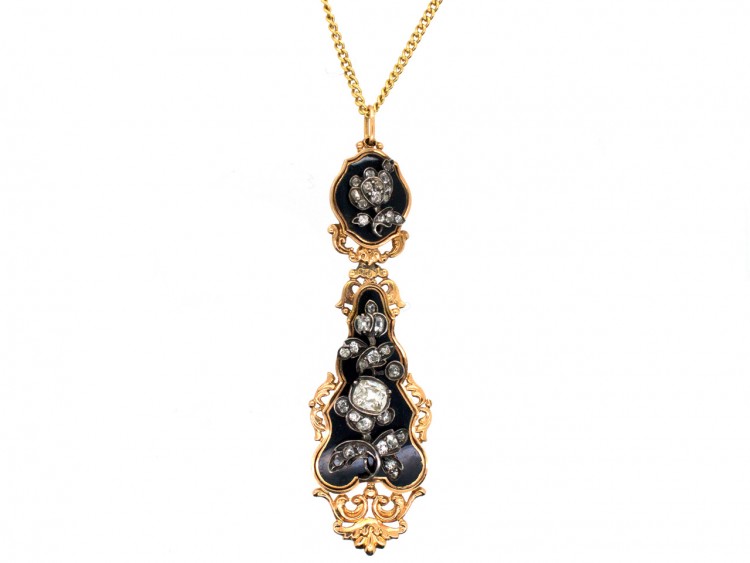 15ct Gold Swiss Enamel Diamond Pendant on 18ct Gold Chain