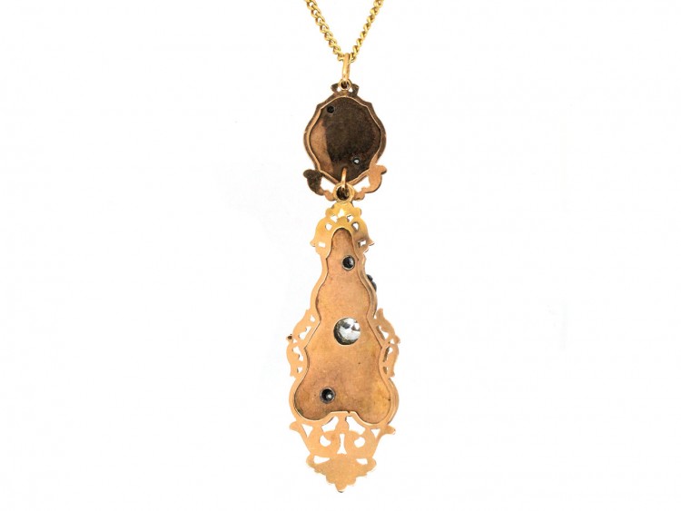 15ct Gold Swiss Enamel Diamond Pendant on 18ct Gold Chain