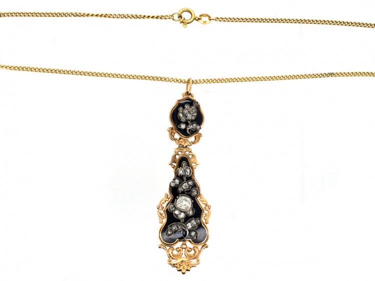 15ct Gold Swiss Enamel Diamond Pendant on 18ct Gold Chain