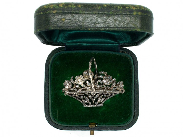 Italian 19th Century Diamond Set Flower Basket Giardinetti Brooch