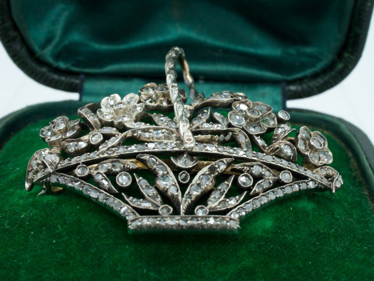 Italian 19th Century Diamond Set Flower Basket Giardinetti Brooch
