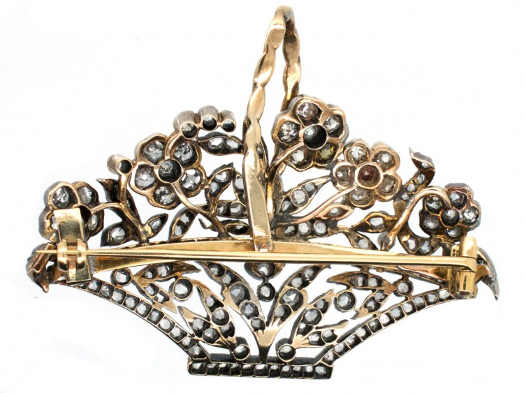 Italian 19th Century Diamond Set Flower Basket Giardinetti Brooch