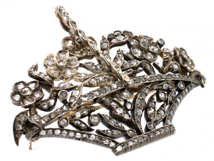 Italian 19th Century Diamond Set Flower Basket Giardinetti Brooch