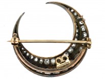 Victorian Diamond Crescent Moon Brooch in Original Case