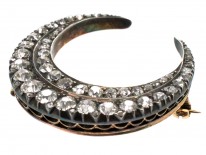 Victorian Diamond Crescent Moon Brooch in Original Case