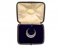 Victorian Diamond Crescent Moon Brooch in Original Case