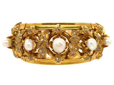 French 18ct Gold natural Pearl & Diamond Bracelet