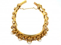 French 18ct Gold natural Pearl & Diamond Bracelet