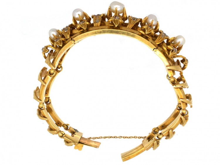 French 18ct Gold natural Pearl & Diamond Bracelet