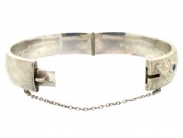 Engraved Silver 1950s Bangle Set With Sapphires