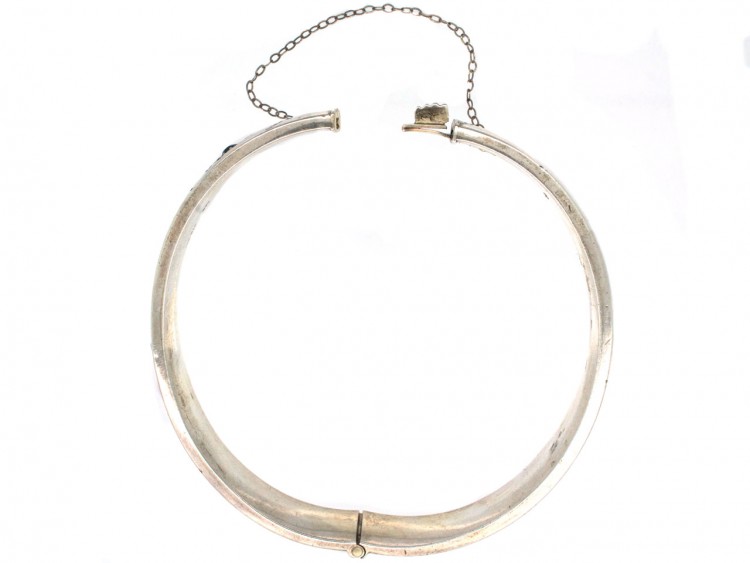 Engraved Silver 1950s Bangle Set With Garnets