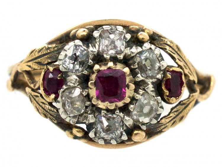 Regency Diamond & Ruby Flower Cluster Ring