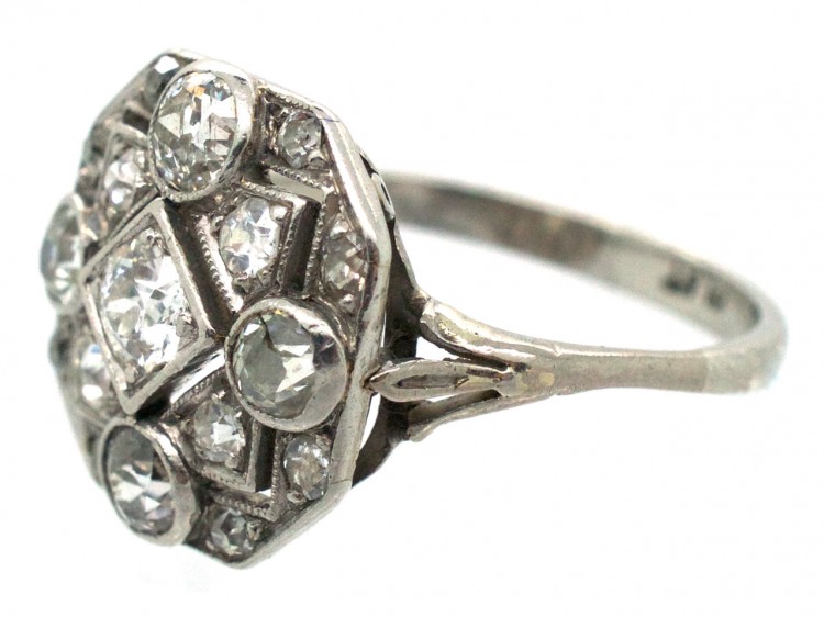 Art Deco Platinum Octagonal Diamond Set Ring