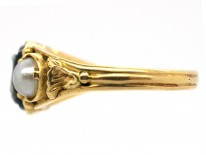 Georgian 18ct Gold, Carved Sardonyx of a Butterfly & Natural Split Pearls Mourning Ring