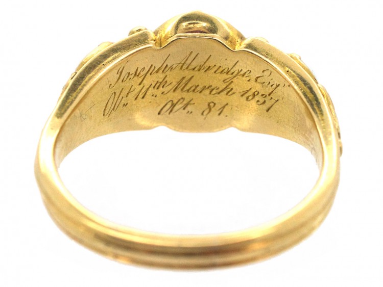 Georgian 18ct Gold, Carved Sardonyx of a Butterfly & Natural Split Pearls Mourning Ring