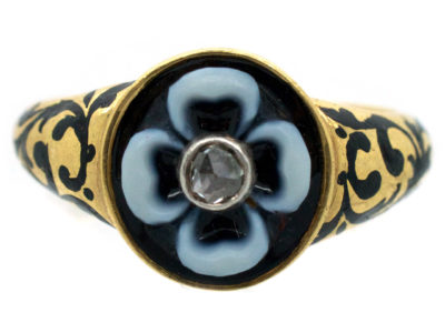 Victorian 18ct Gold, Carved Onyx & Enamel Mourning Ring