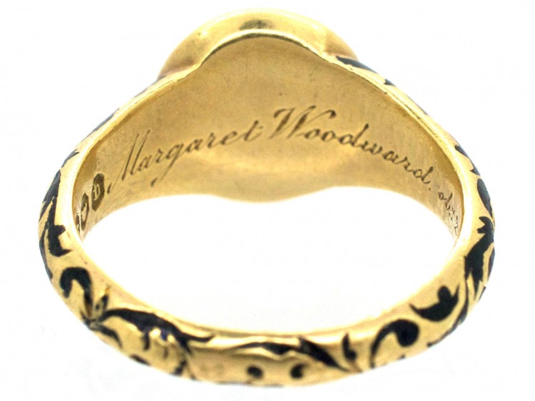 Victorian 18ct Gold, Carved Onyx & Enamel Mourning Ring