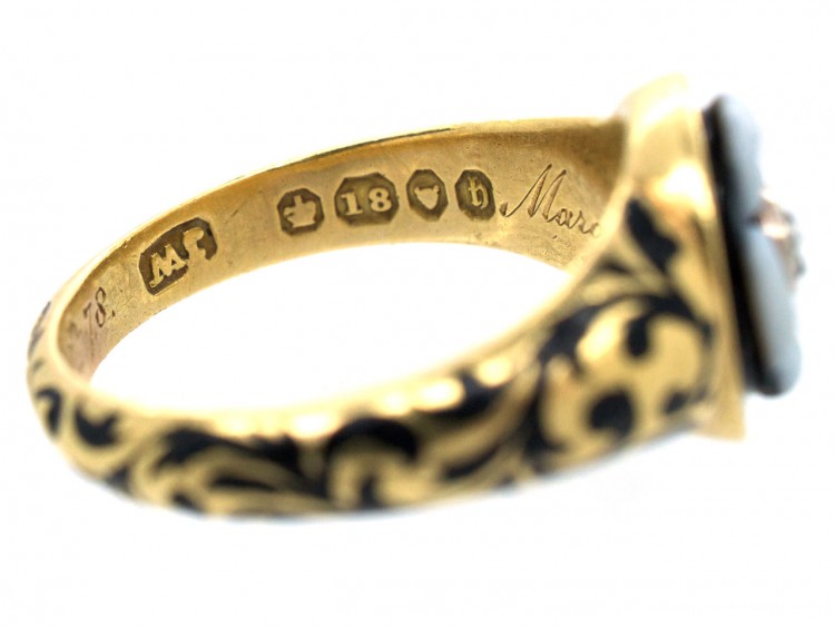 Victorian 18ct Gold, Carved Onyx & Enamel Mourning Ring