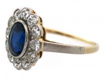 Edwardian Diamond & Sapphire Oval Cluster Ring
