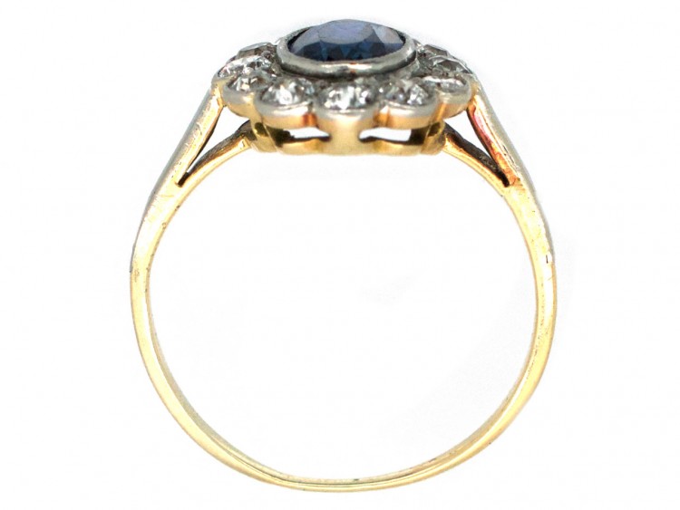 Edwardian Diamond & Sapphire Oval Cluster Ring