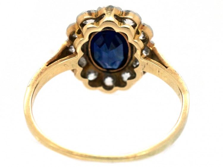 Edwardian Diamond & Sapphire Oval Cluster Ring