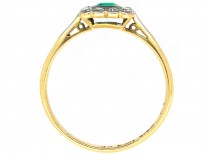Art Deco 18ct Gold & Platinum Emerald & Diamond Rectangular Ring