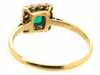 Art Deco 18ct Gold & Platinum Emerald & Diamond Rectangular Ring