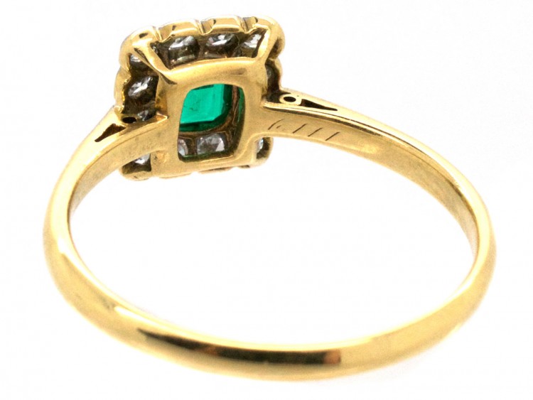 Art Deco 18ct Gold & Platinum Emerald & Diamond Rectangular Ring