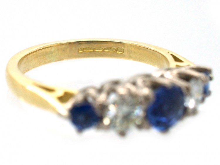 Sapphire & Diamond Five Stone 18ct Gold Ring