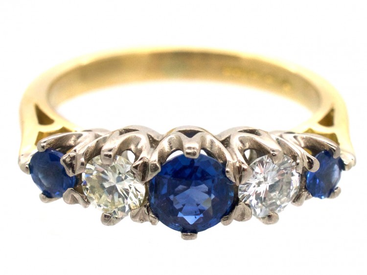 Sapphire & Diamond Five Stone 18ct Gold Ring