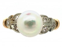 18ct Gold Cultured Pearl & Diamond Ring