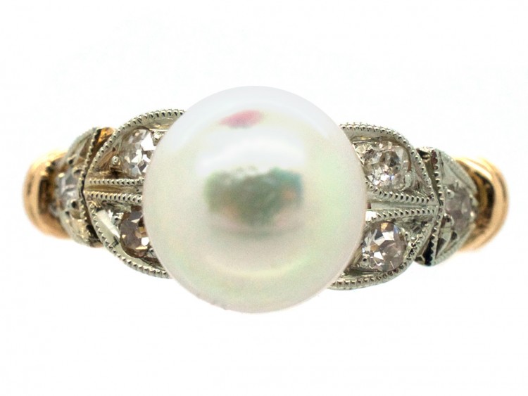 18ct Gold Cultured Pearl & Diamond Ring