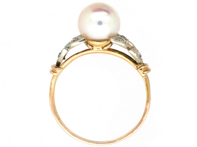 18ct Gold Cultured Pearl & Diamond Ring