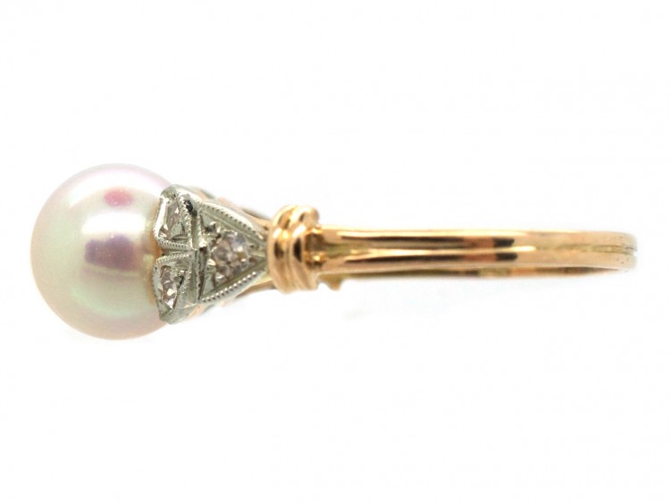 18ct Gold Cultured Pearl & Diamond Ring