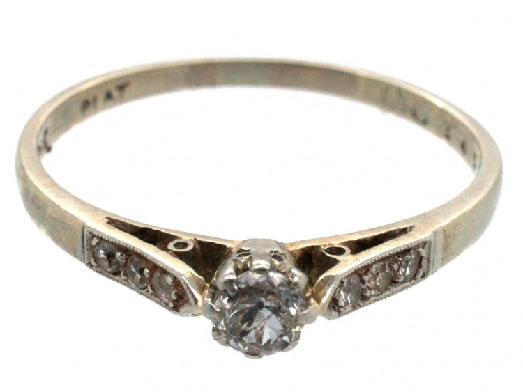 Art Deco Diamond Solitaire Ring with Diamond set Shoulders