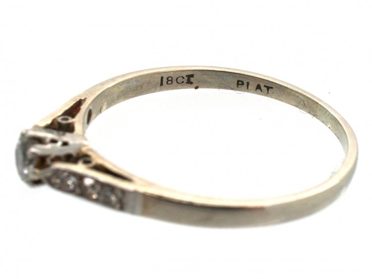 Art Deco Diamond Solitaire Ring with Diamond set Shoulders