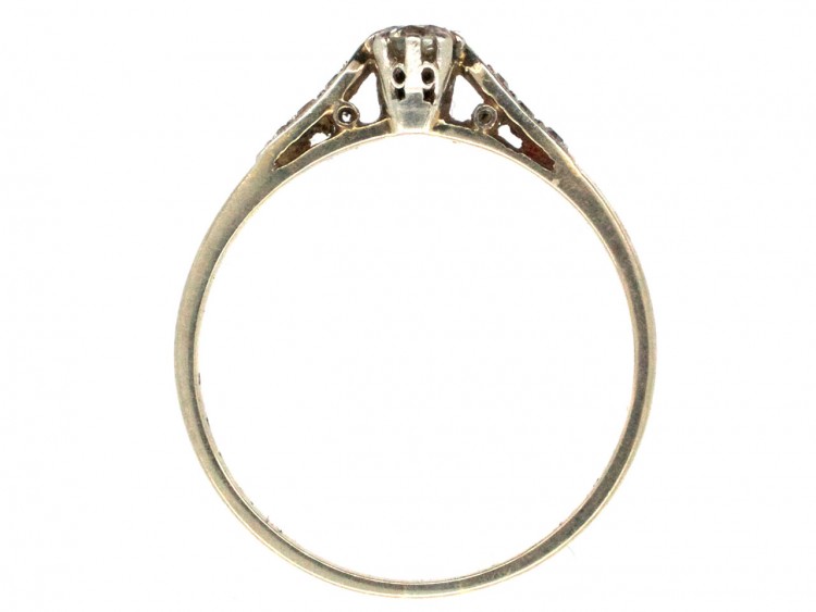 Art Deco Diamond Solitaire Ring with Diamond set Shoulders