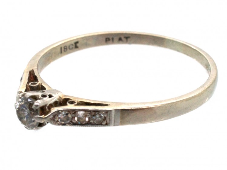 Art Deco Diamond Solitaire Ring with Diamond set Shoulders
