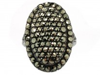 Art Deco Large Silver & Marcasite Oval Ring