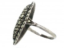 Art Deco Large Silver & Marcasite Oval Ring
