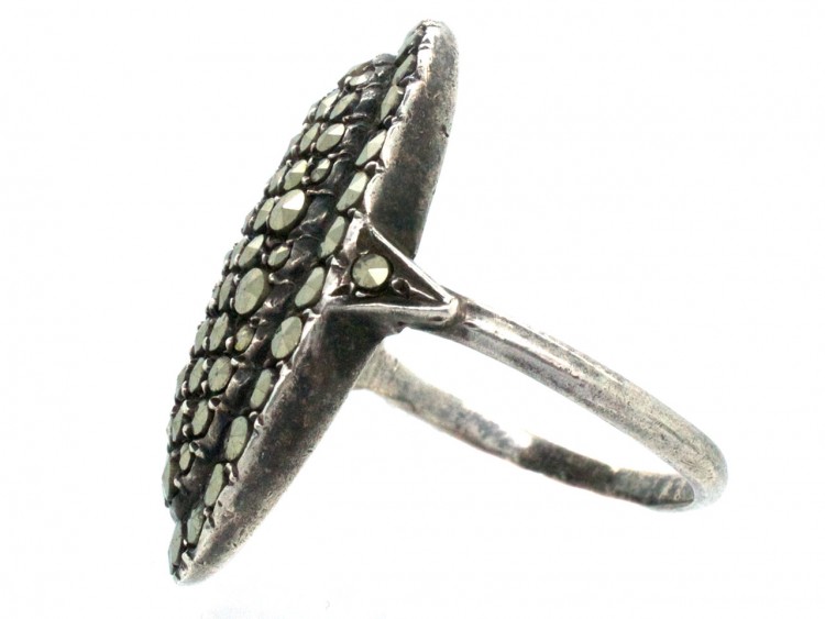Art Deco Large Silver & Marcasite Oval Ring