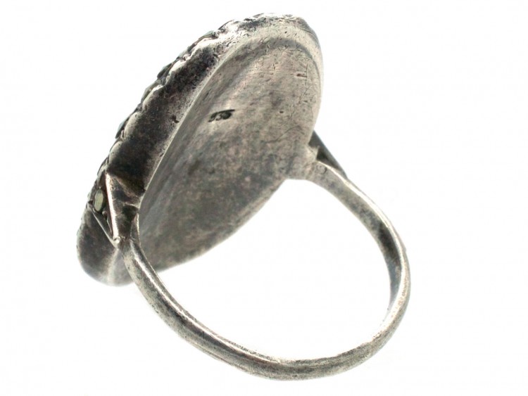 Art Deco Large Silver & Marcasite Oval Ring