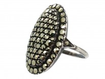 Art Deco Large Silver & Marcasite Oval Ring