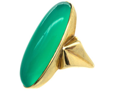 Large Gold & Oval Green Chalcedony Ring