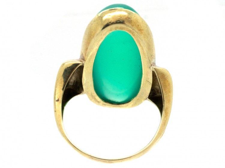 Large Gold & Oval Green Chalcedony Ring