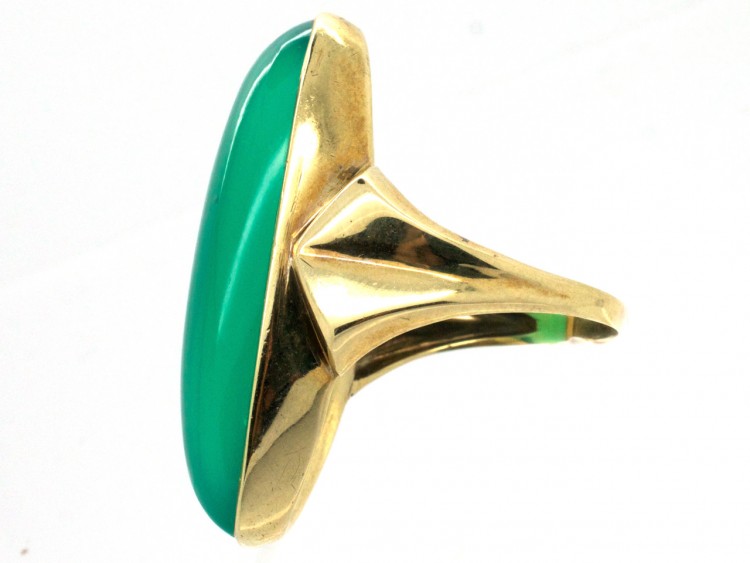 Large Gold & Oval Green Chalcedony Ring