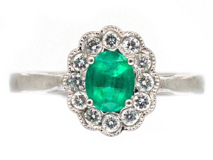 Emerald & Diamond Oval Cluster Ring