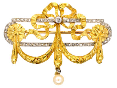 French Bell Epoque 18ct Gold & Diamond Garland Brooch