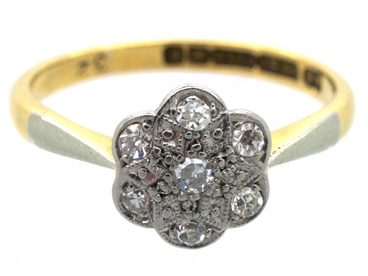 Edwardian 18ct Gold & Platinum Diamond Set Daisy Ring