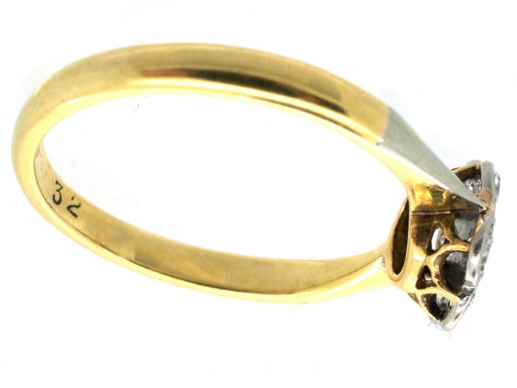 Edwardian 18ct Gold & Platinum Diamond Set Daisy Ring